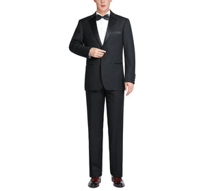 Men's Black Satin Notched Lapel 2-Piece Tuxedo Suit