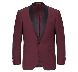 Men's Slim Fit 2-Piece Burgendy Shawl Lapel Tuxedo Suit
