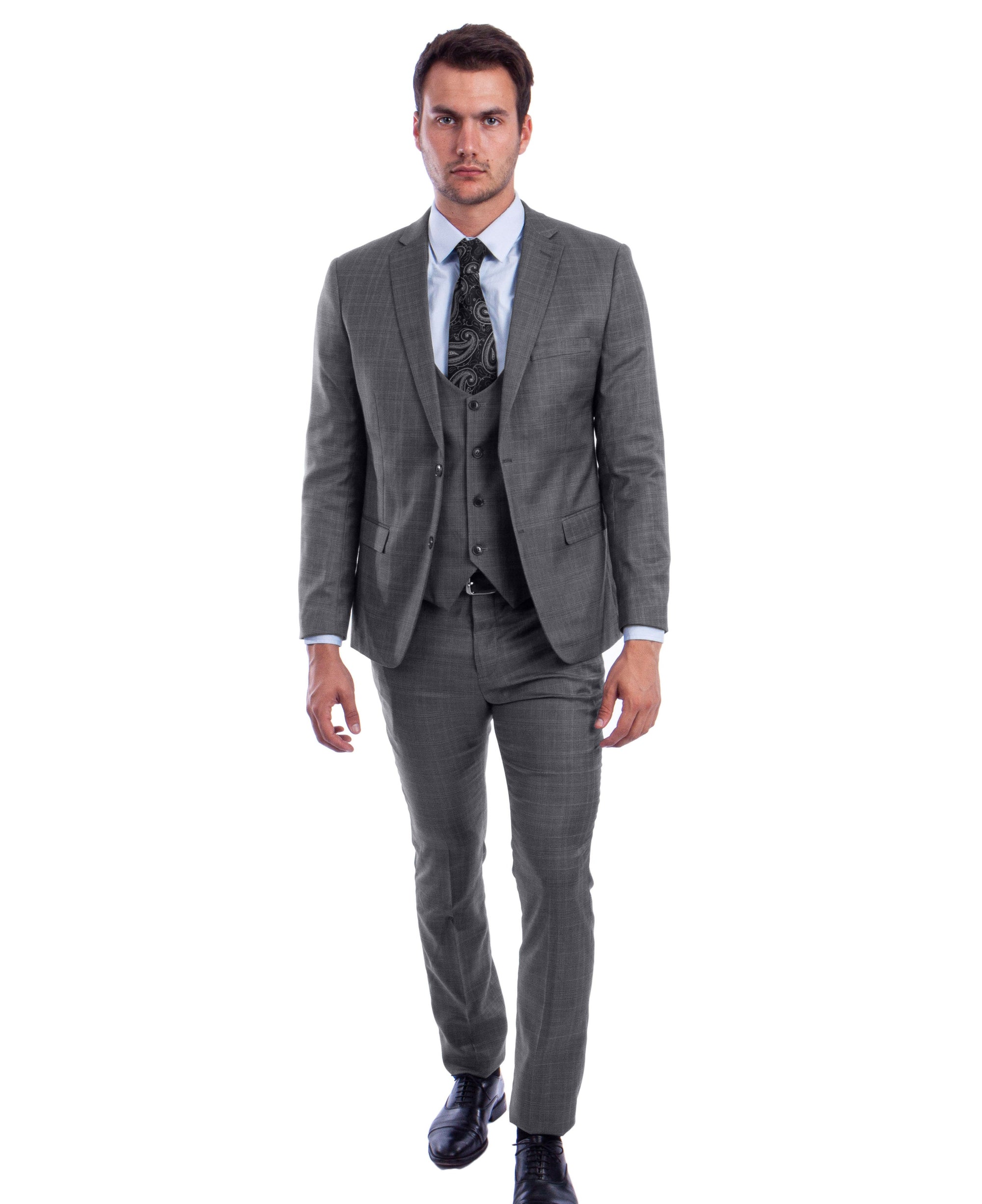 Men's Gray Lined Pattern Suit