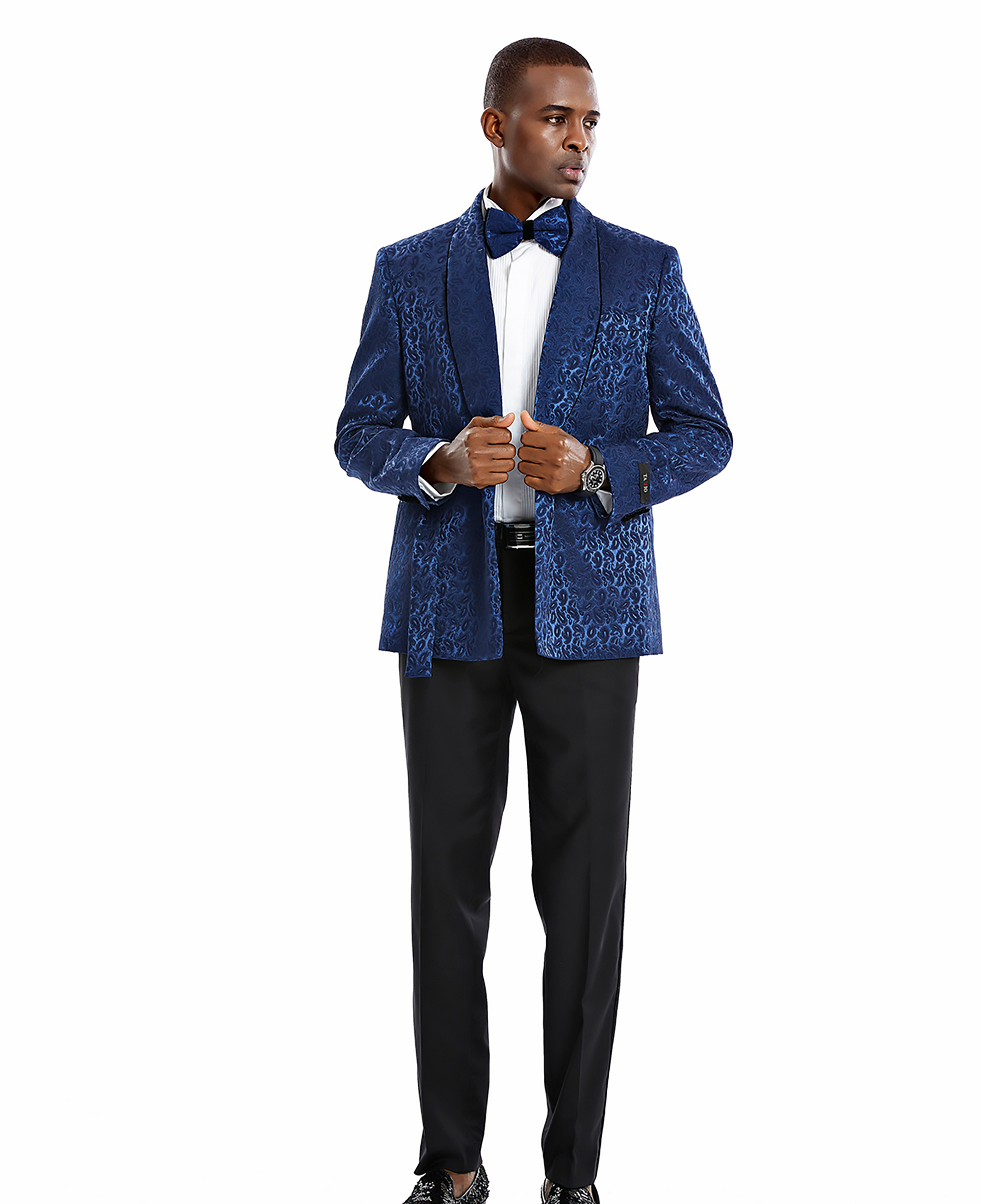 Men's Blue/Black Paisley Shawl Collar Suit