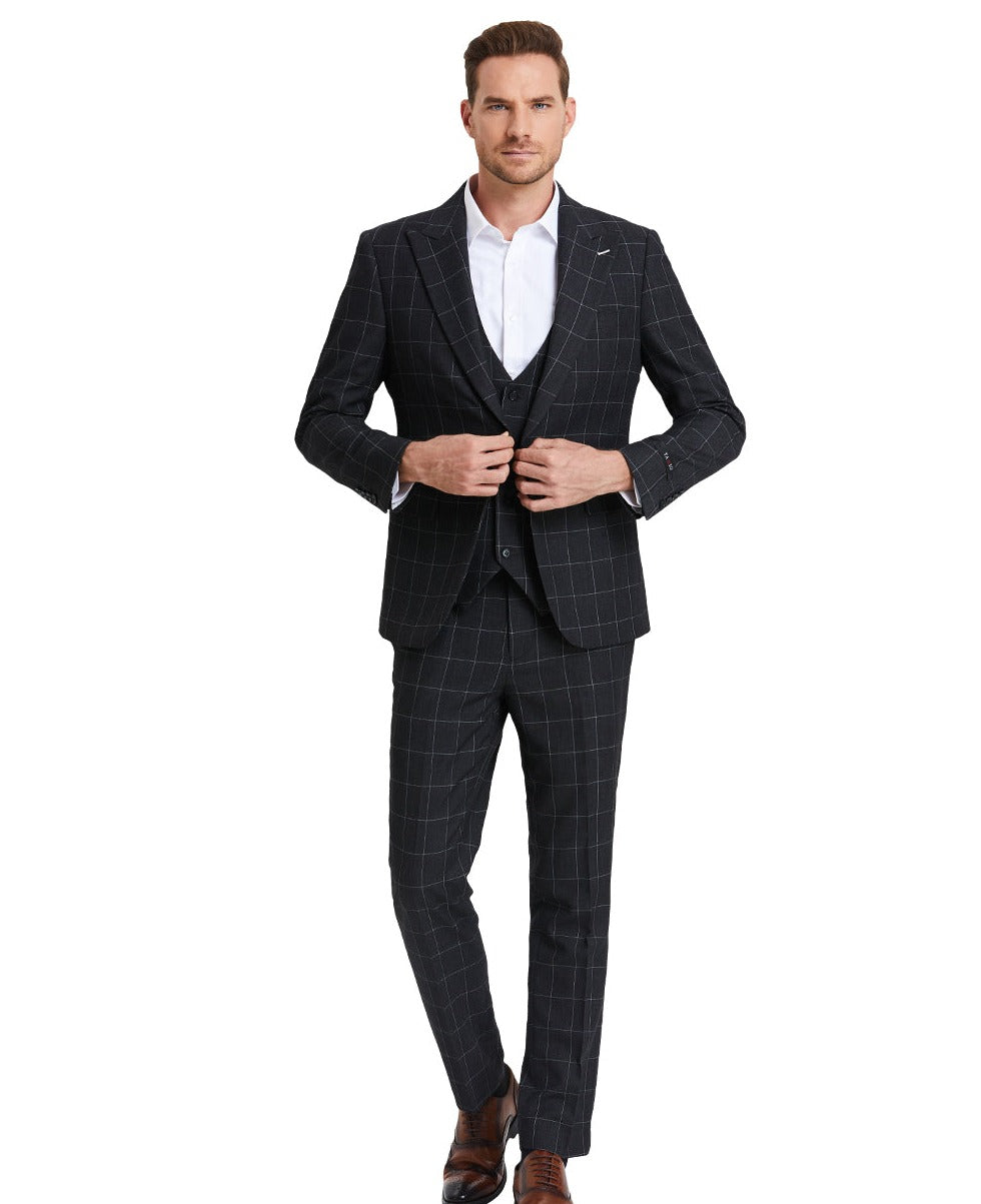 Men's Dark Grey WIndow Plaid Suit