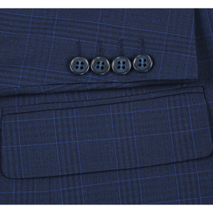Men's Marine Blue Classic Fit Checked Suits