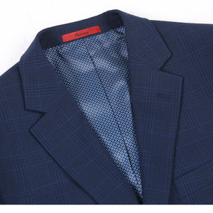 Men's Marine Blue Classic Fit Checked Suits