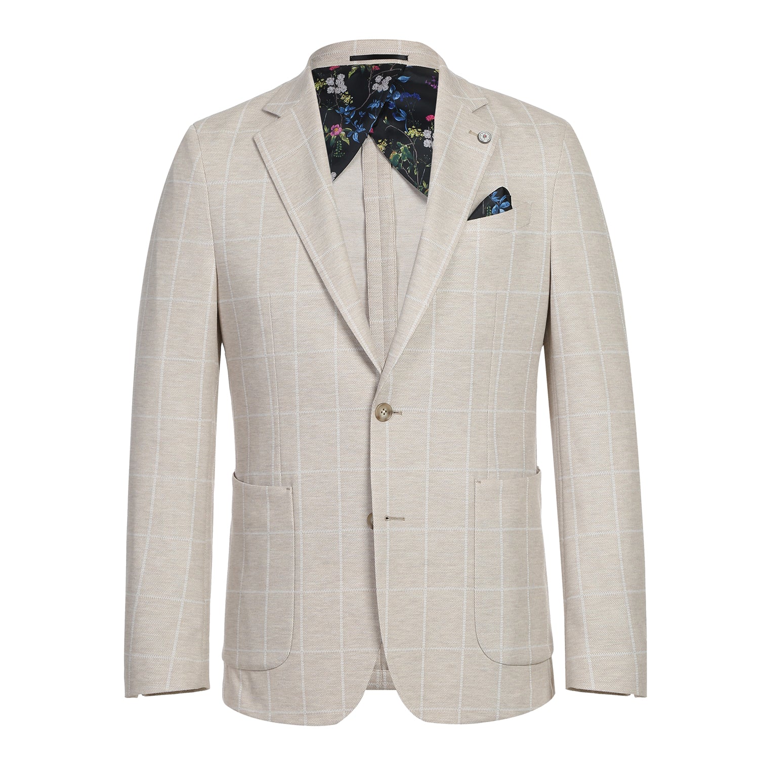 Men's Beige Plaid Half Canvas Blazer