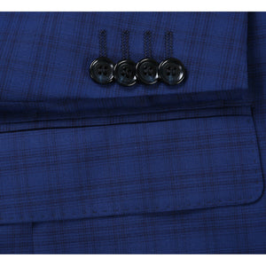 Men's Blue Classic Fit Wool Blend Checked Suit