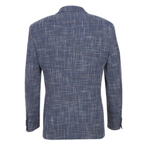Men's Blue Slim Fit Wool Blend Stretch Checked Blazer