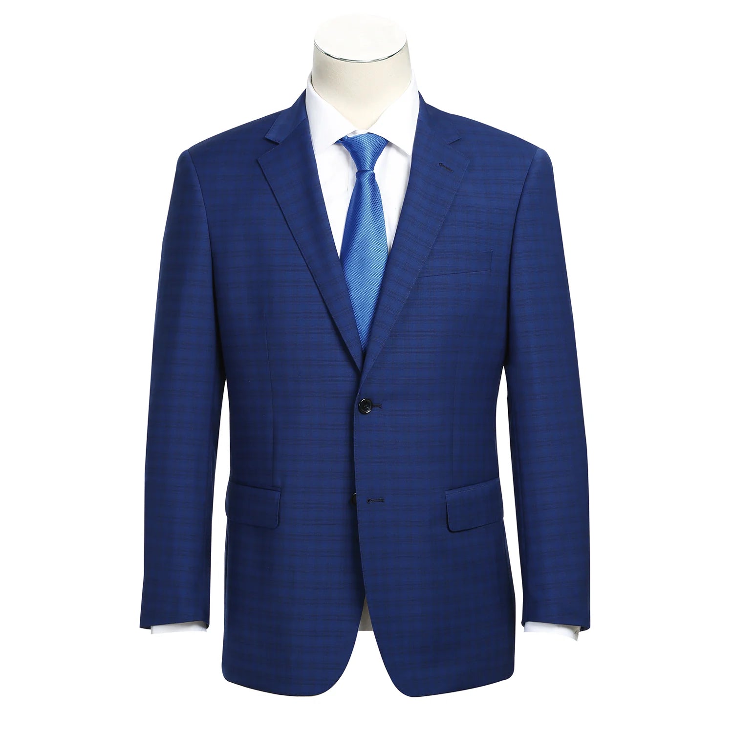 Men's Blue Classic Fit Wool Blend Checked Suit
