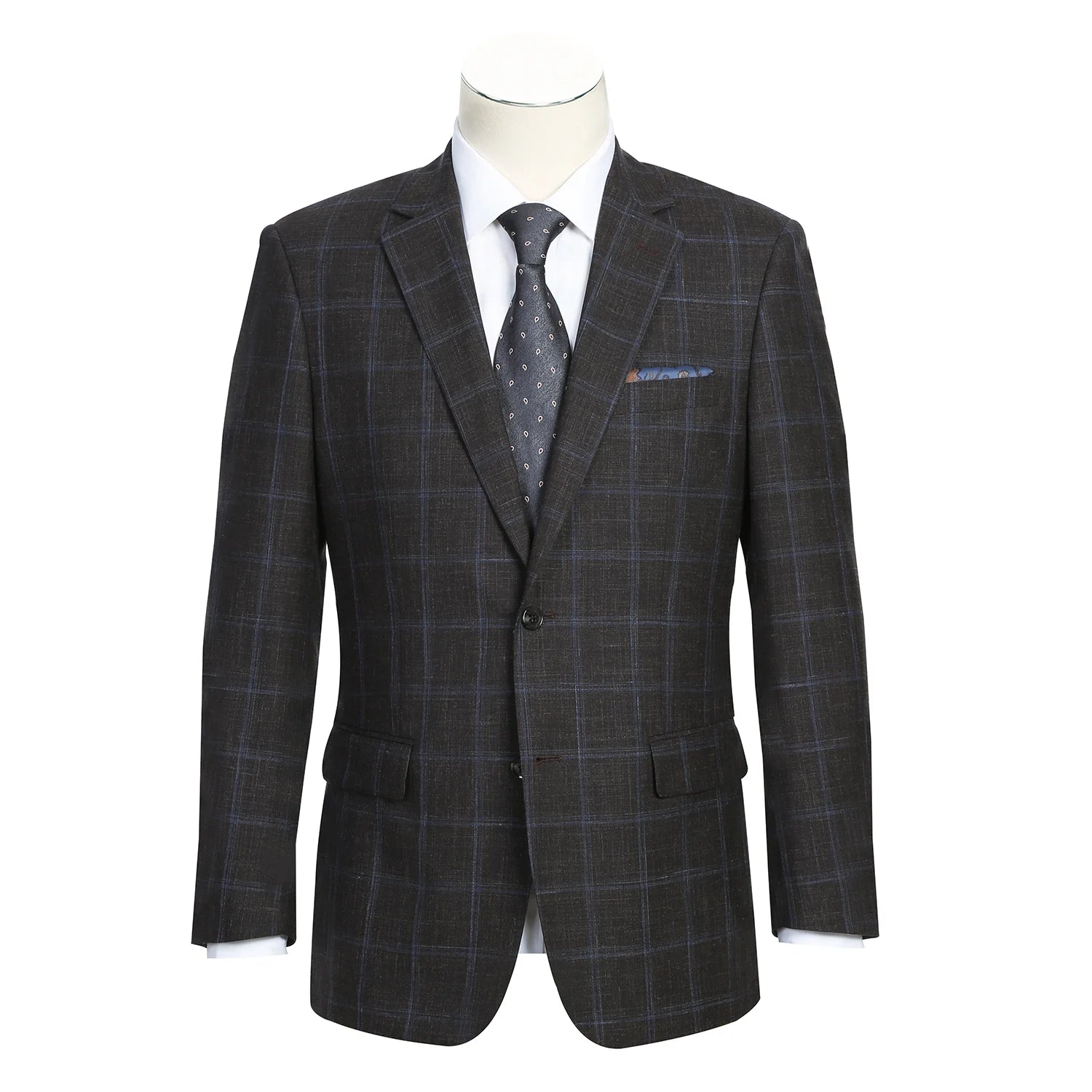 Men's Brown Classic Fit Wool Blend Checked Blazer