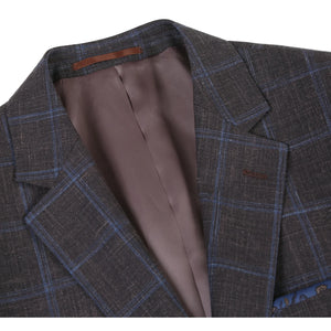Men's Brown Classic Fit Wool Blend Checked Blazer