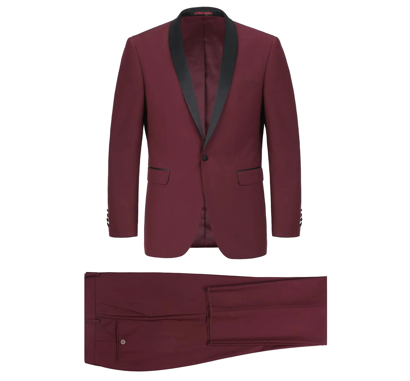 Men's Slim Fit 2-Piece Burgendy Shawl Lapel Tuxedo Suit