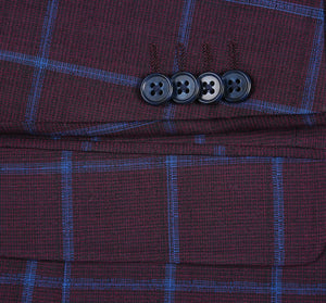 Men's Slim Fit Two Button Burgundy with Blue Check Blazer Sportcoat