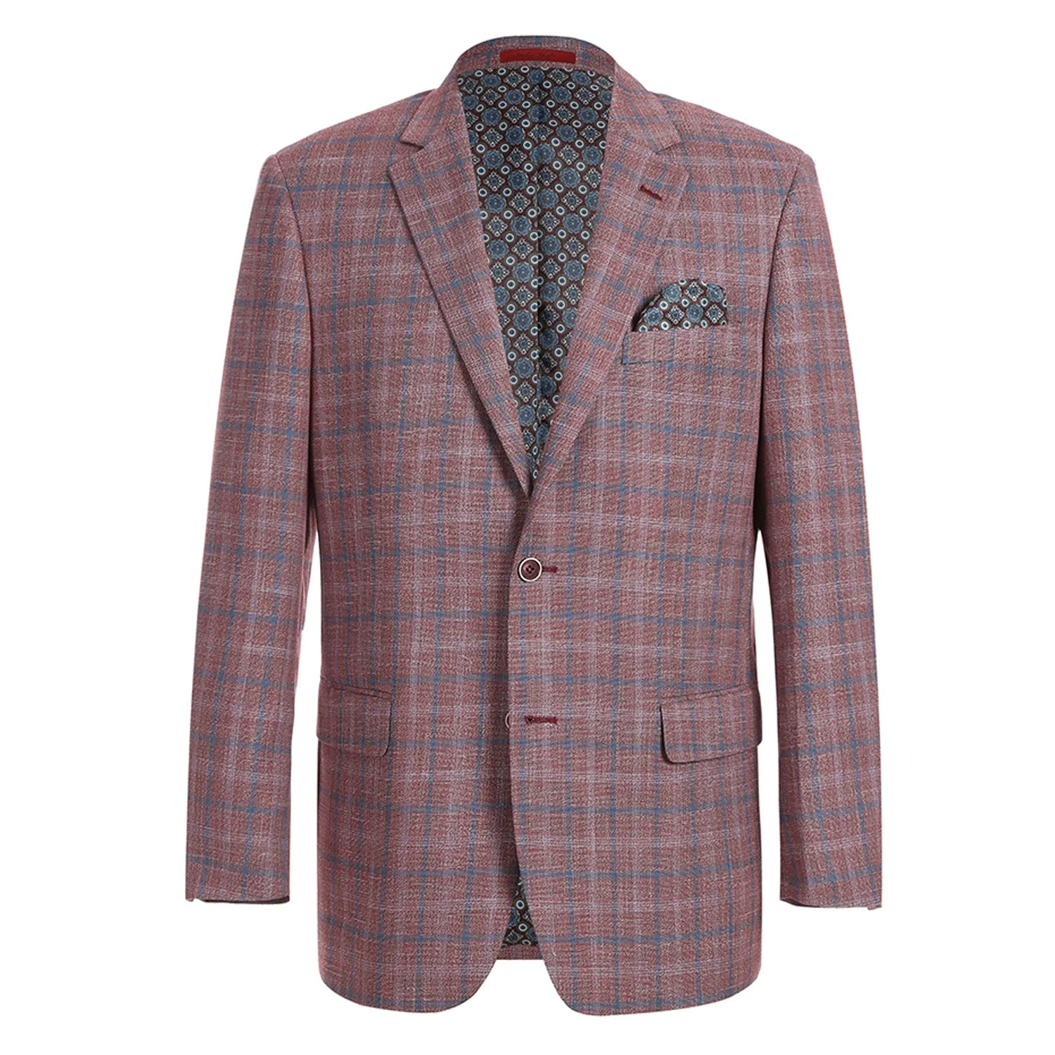 Men's Notch Lapels Burgundy Check Blazer