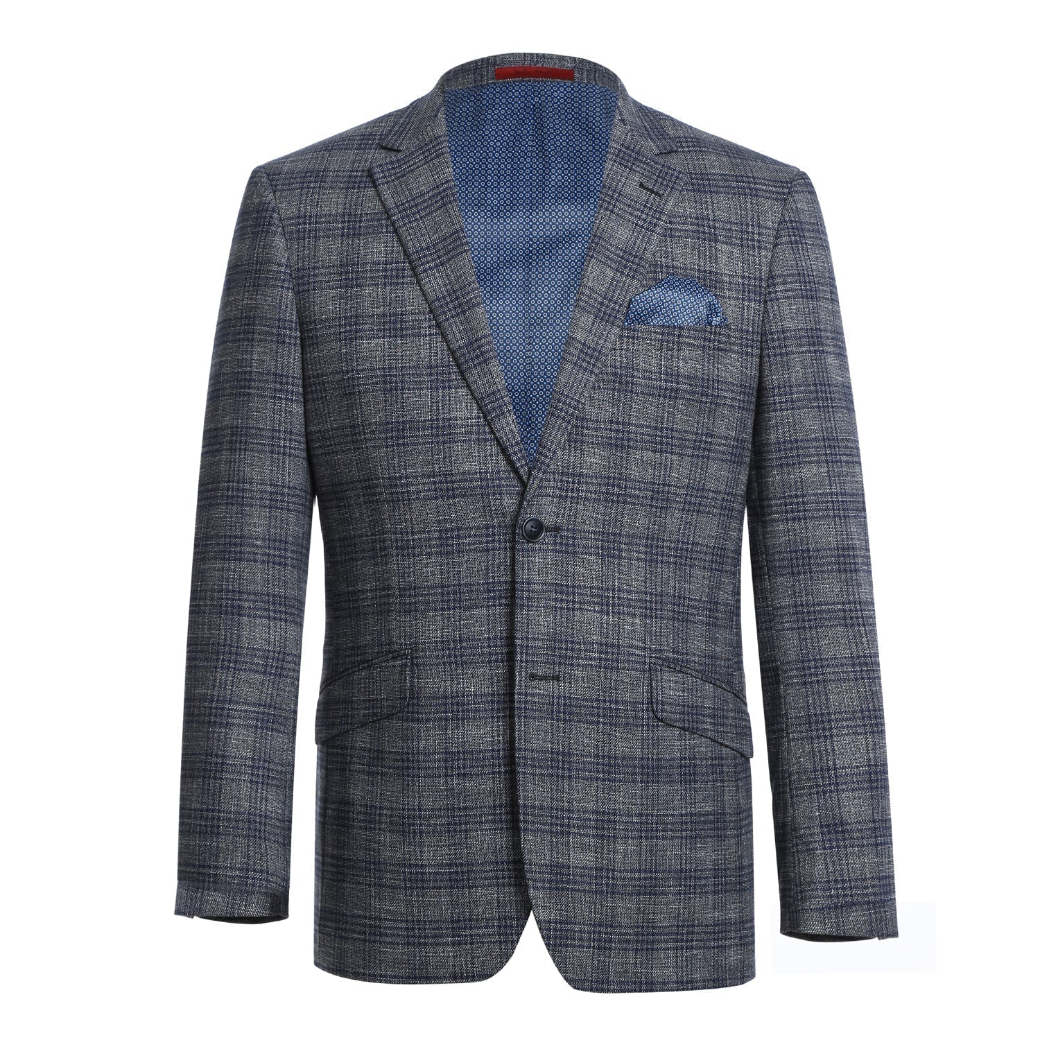 Men's Gray Slim Fit Stretch Checked Blazer