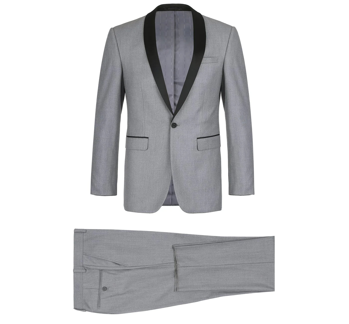 Men's Slim Fit Grey 2-Piece Shawl Lapel Tuxedo Suit