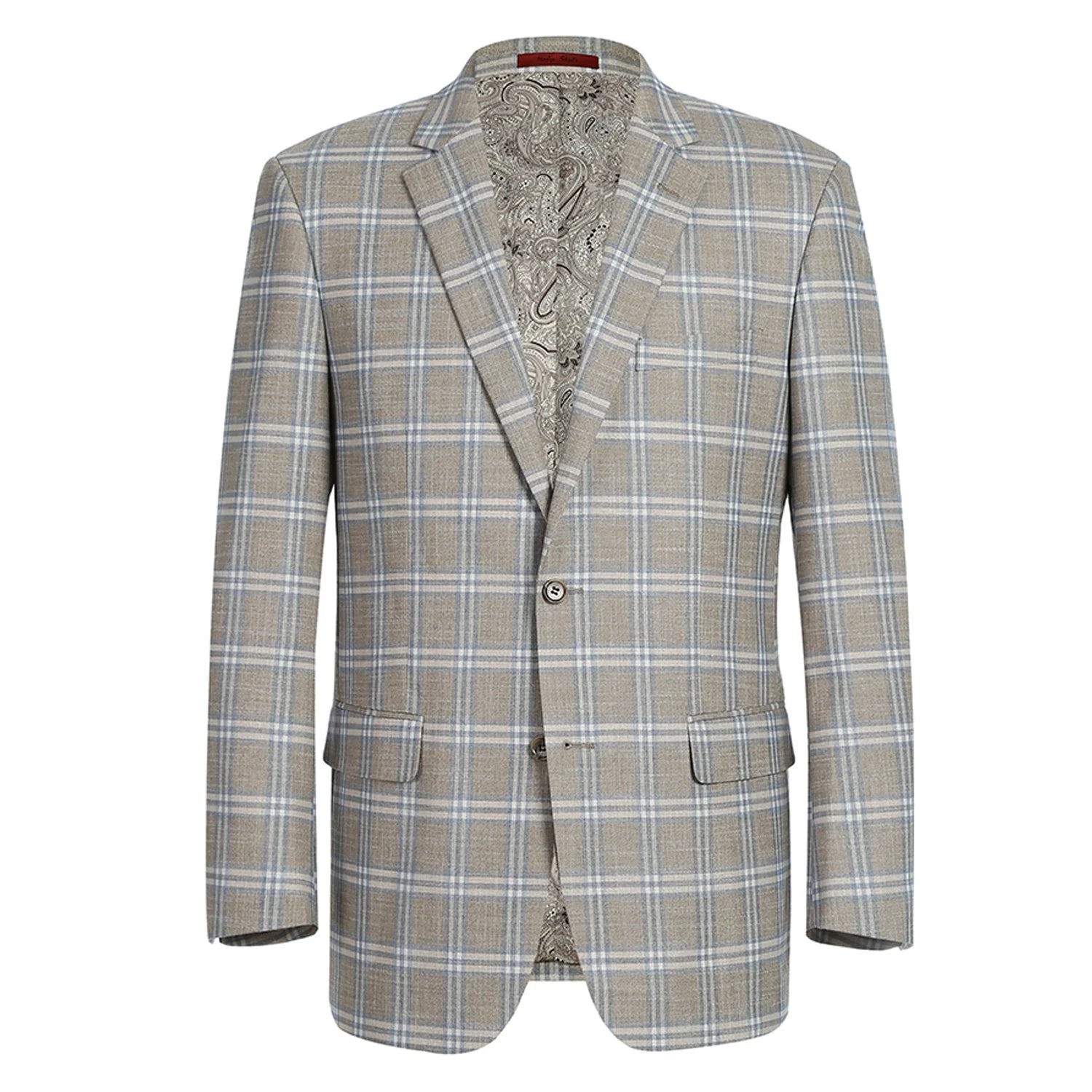 Men's Notch Lapels Light Gray Check Blazer