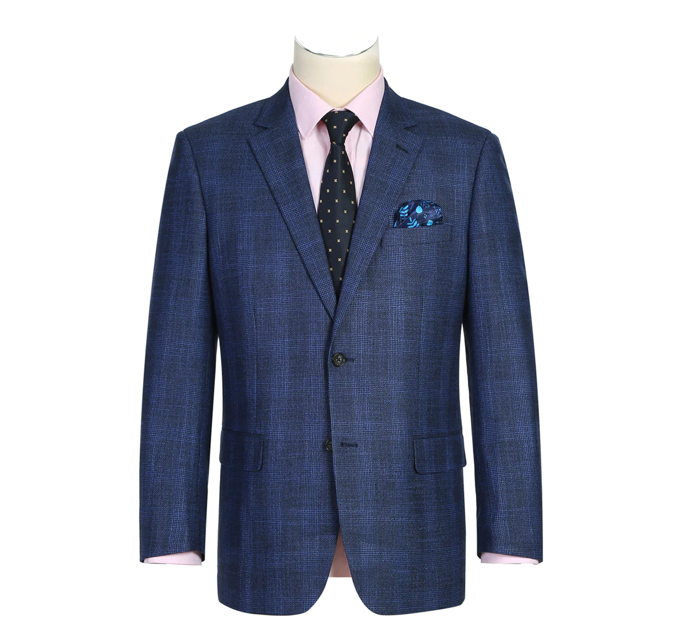 Men's Classic Fit Single Breasted Two Button Navy Big-Plaid Suit Jacket Blazer