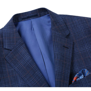 Men's Navy Classic Fit Wool Blend Checked Blazer