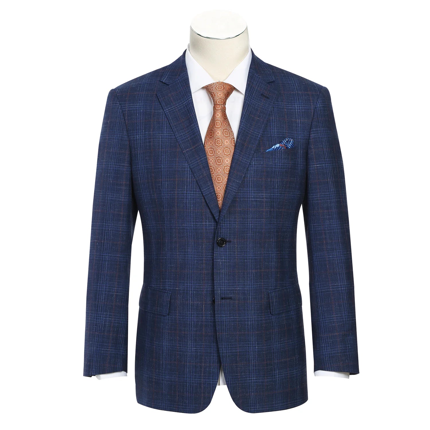 Men's Navy Classic Fit Wool Blend Checked Blazer
