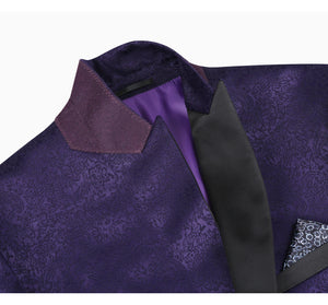 Men's Purple Slim Fit Peak Lapel Tuxedo Blazer With Embroidered Pattern