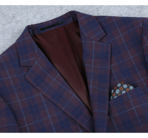 Men's Purple 2 Buttons Slim Fit Blazer Premium Plaid Sport Coat