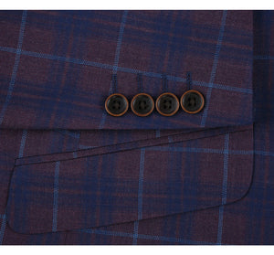 Men's Purple 2 Buttons Slim Fit Blazer Premium Plaid Sport Coat