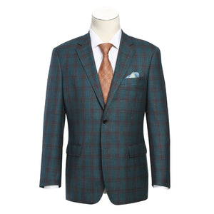Men's Teal Classic Fit Wool Blend Checked Blazer
