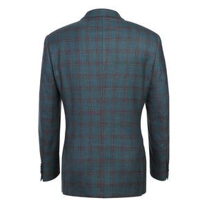Men's Teal Classic Fit Wool Blend Checked Blazer