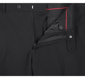 Men's Black Wool Blend 2-Piece Single Breasted Notch Lapel Suit.