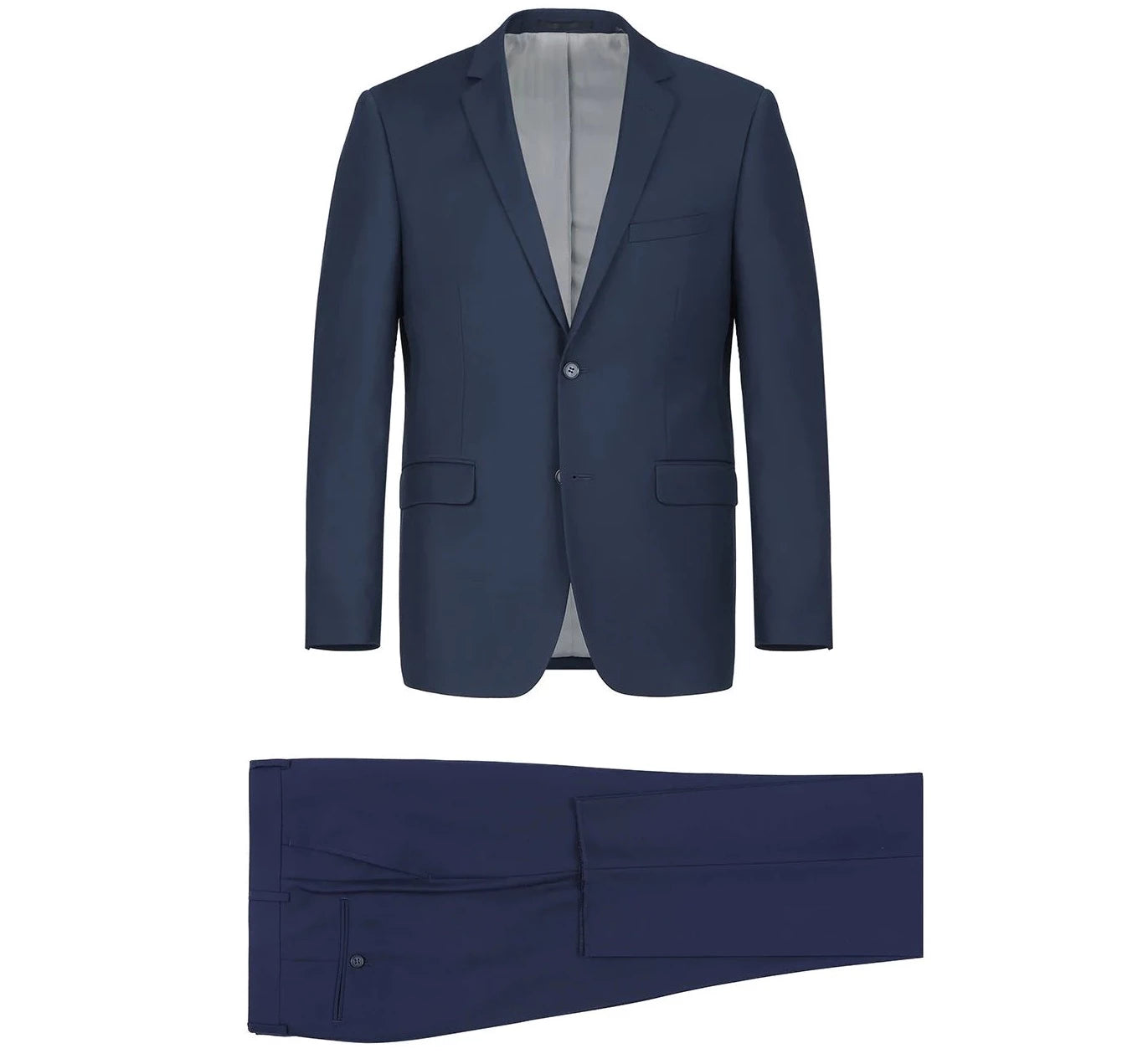 Men's Navy Blue Wool Blend 2-Piece Single Breasted Notch Lapel Suit.