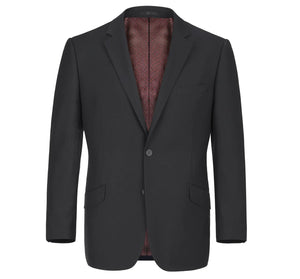 Men's Black Wool Blend 2-Piece Single Breasted Notch Lapel Suit.