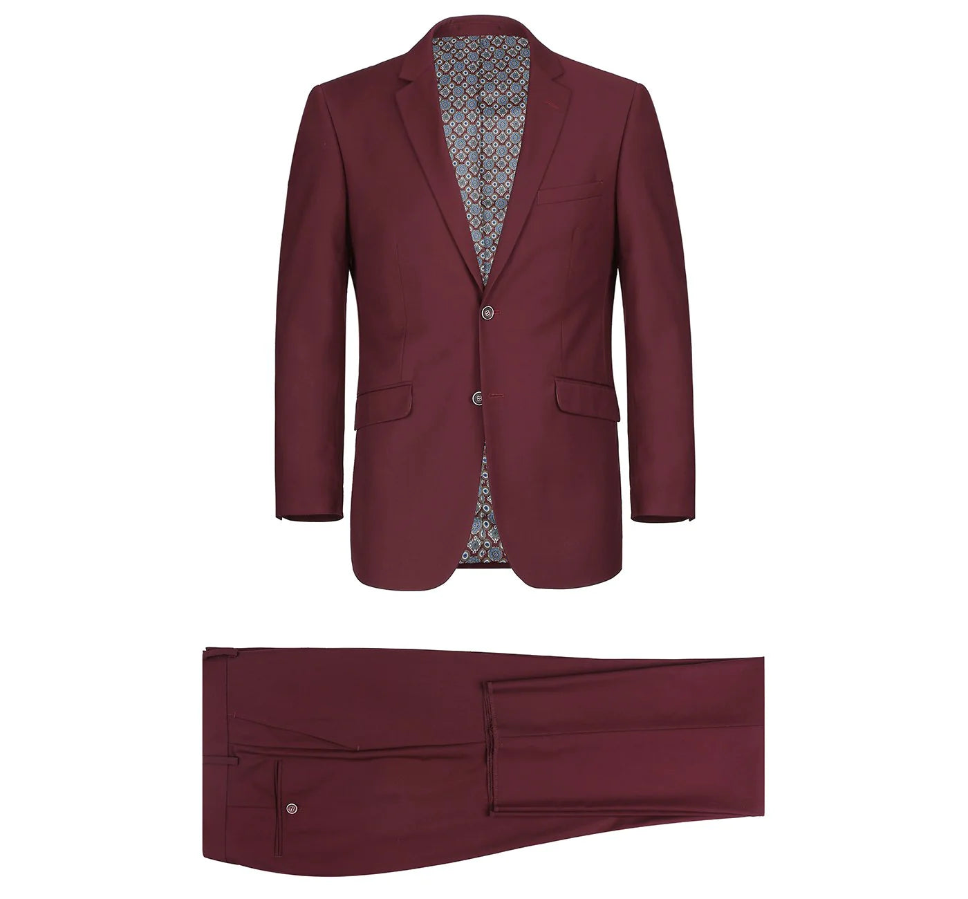 Men's Burgundy 2-Piece Single Breasted Notch Lapel Suit.