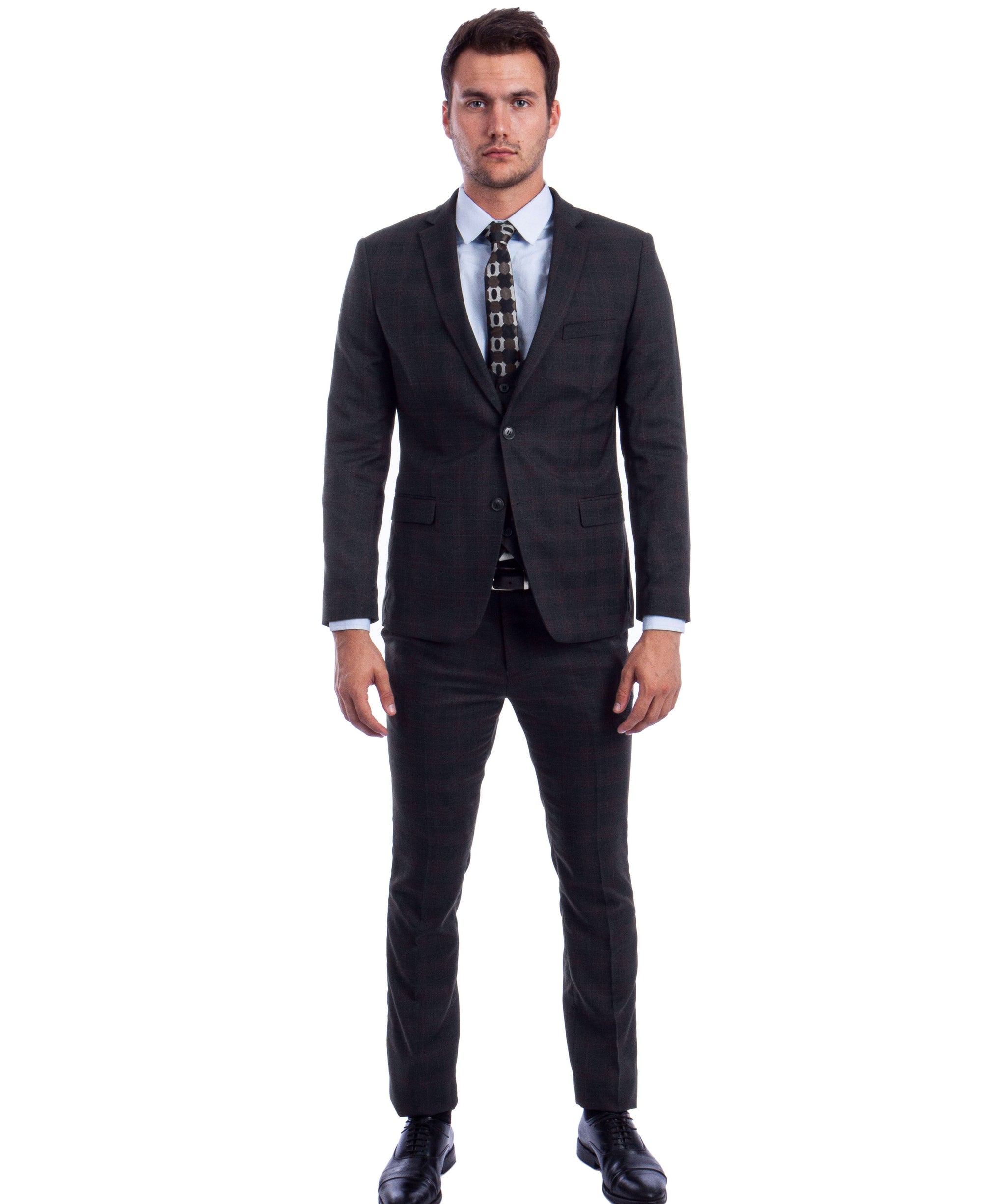 Men's Black/Black Square Pattern Suit