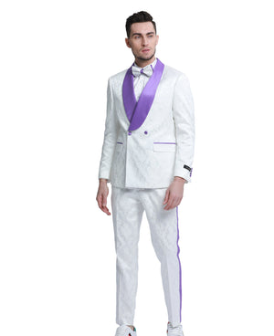 Men's White/Purple 2 PC Satin Shawl Collar Tuxedo