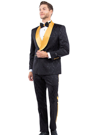 Men's Black/Gold 2 PC Satin Shawl Collar Suit