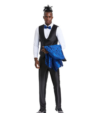Men's Royal Blue/Black Shawl Collar Paisley Suit