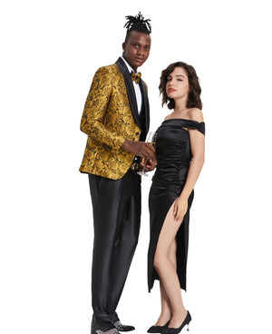 Men's Gold/Black Shawl Collar Paisley Suit