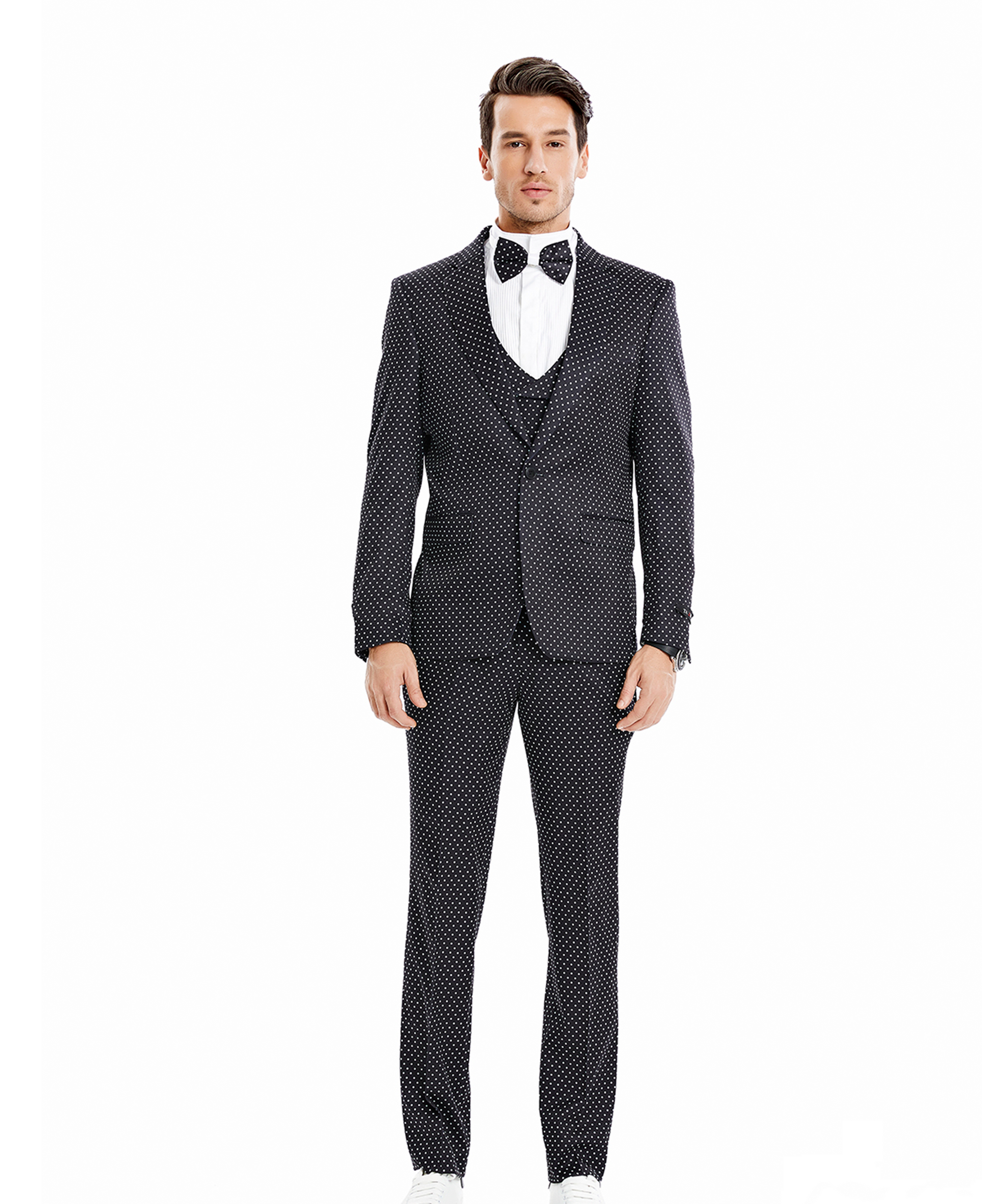 Men's Black/White Polka Dot Notch Lapel Suit