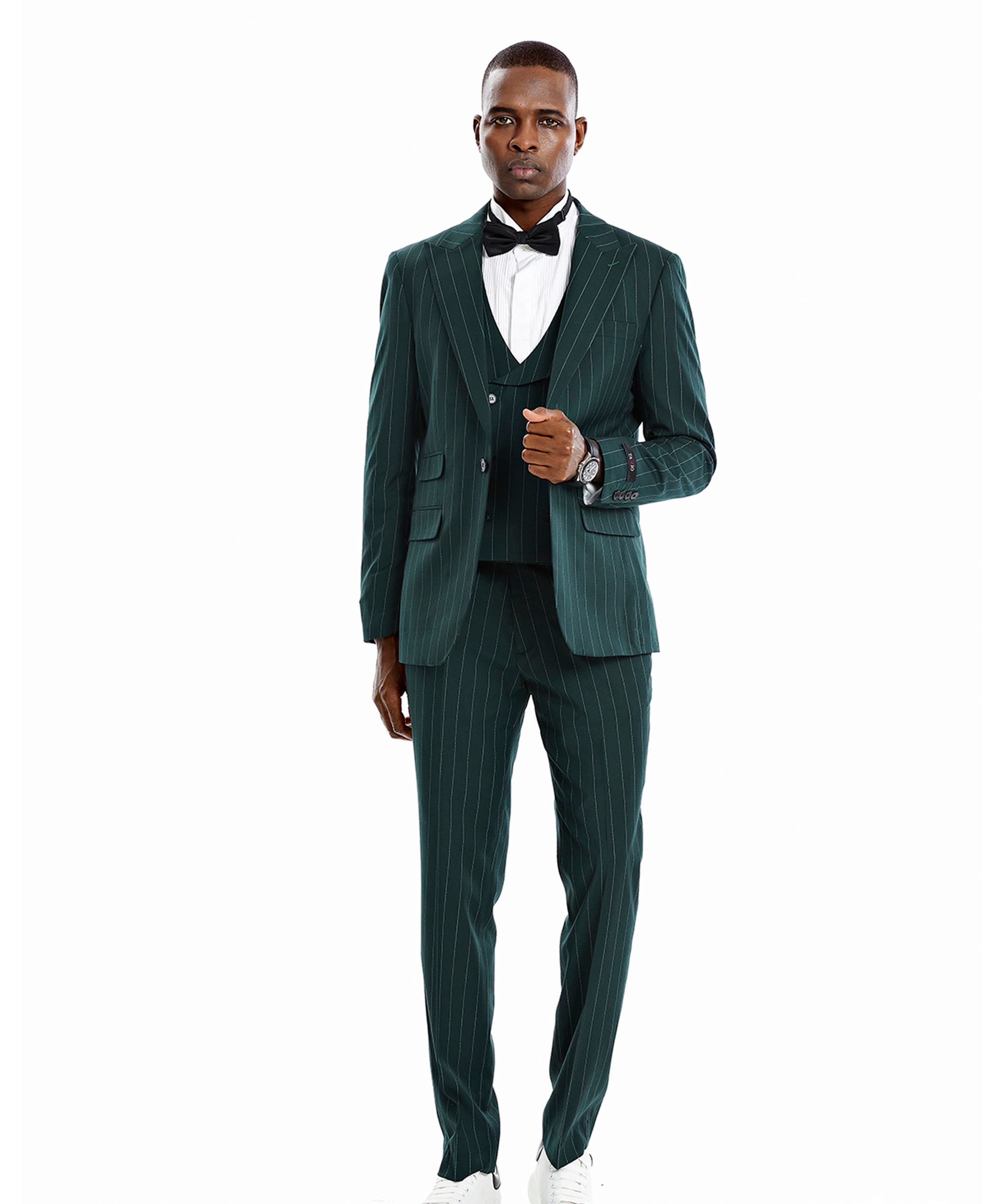 Men's Hunter Green Peak Lapel Pinstripe Suit