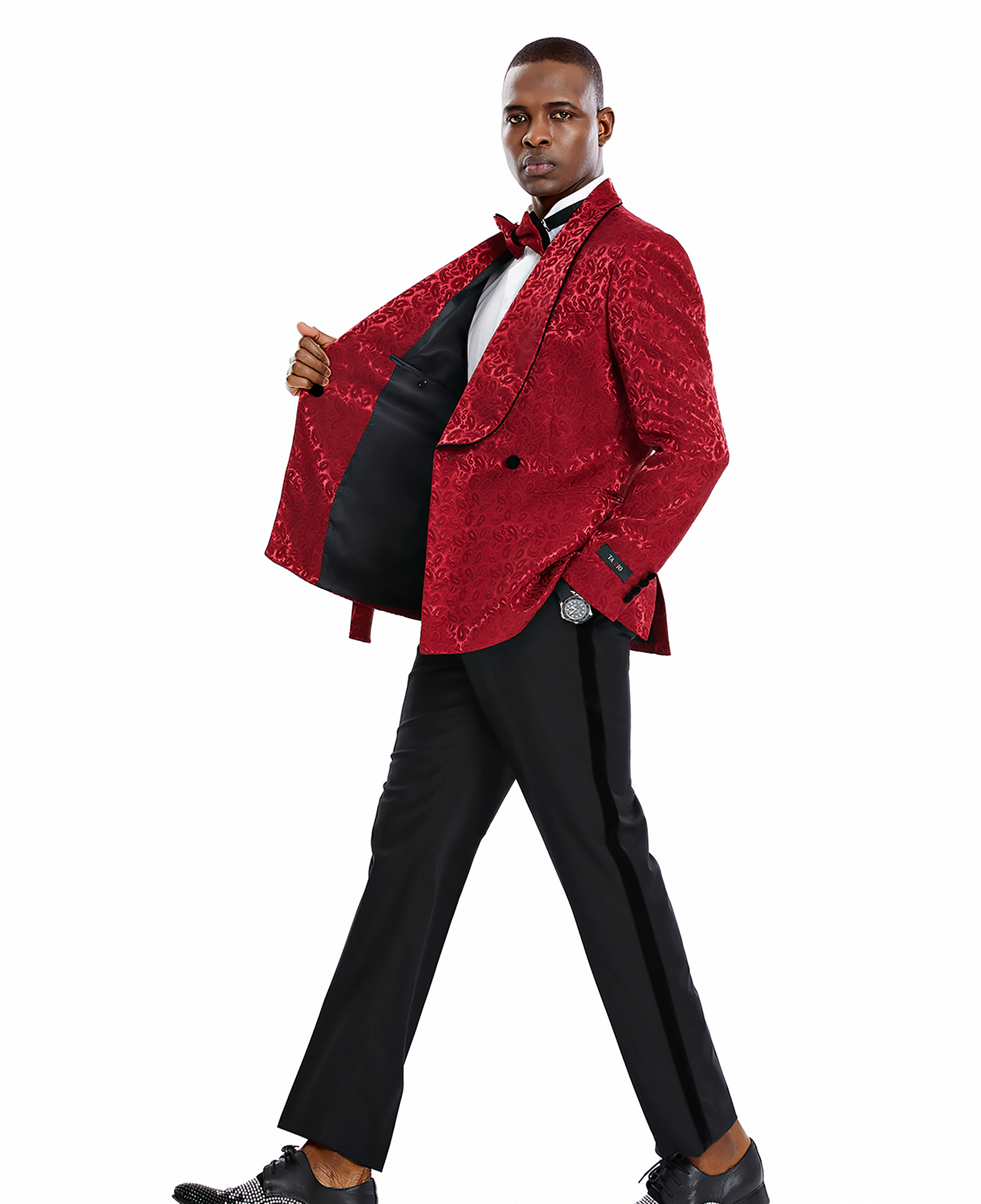 Men's Burgundy/Black Paisley Shawl Collar Suit