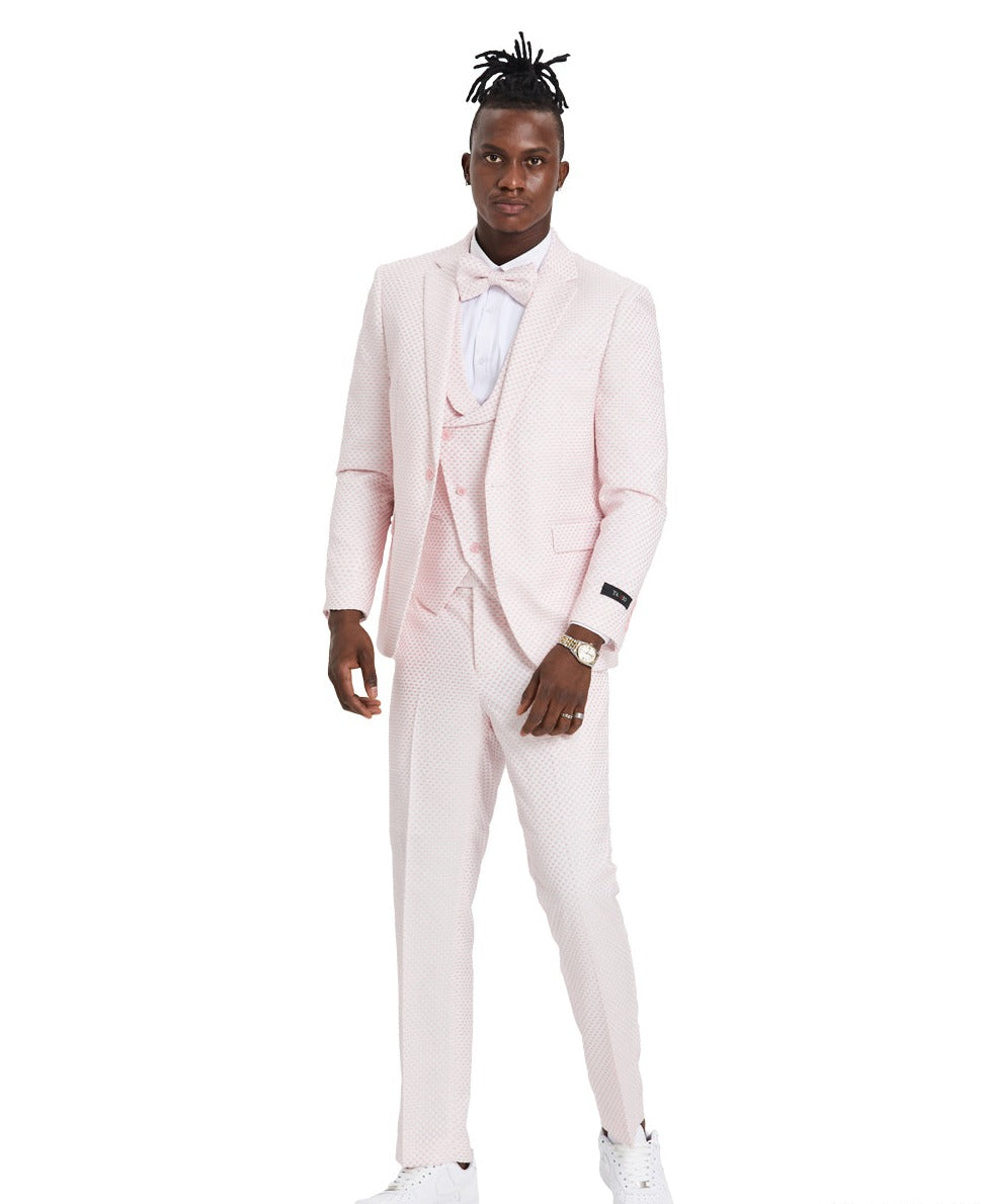 Men's Pink U-Shape Notch Lapel Polka-Dot Suit