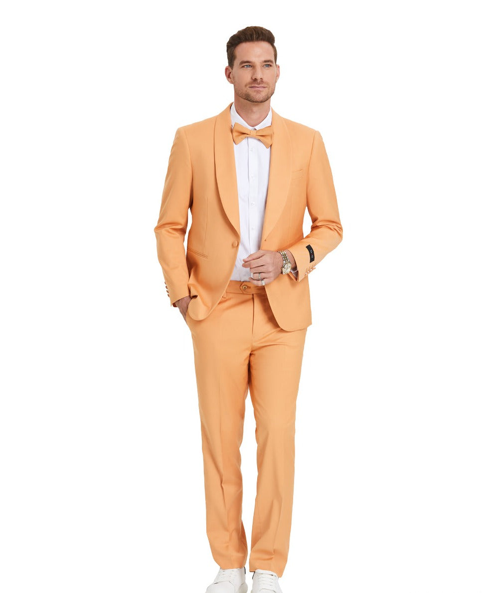 Men's Tangerine Solid Shawl Collar Suit