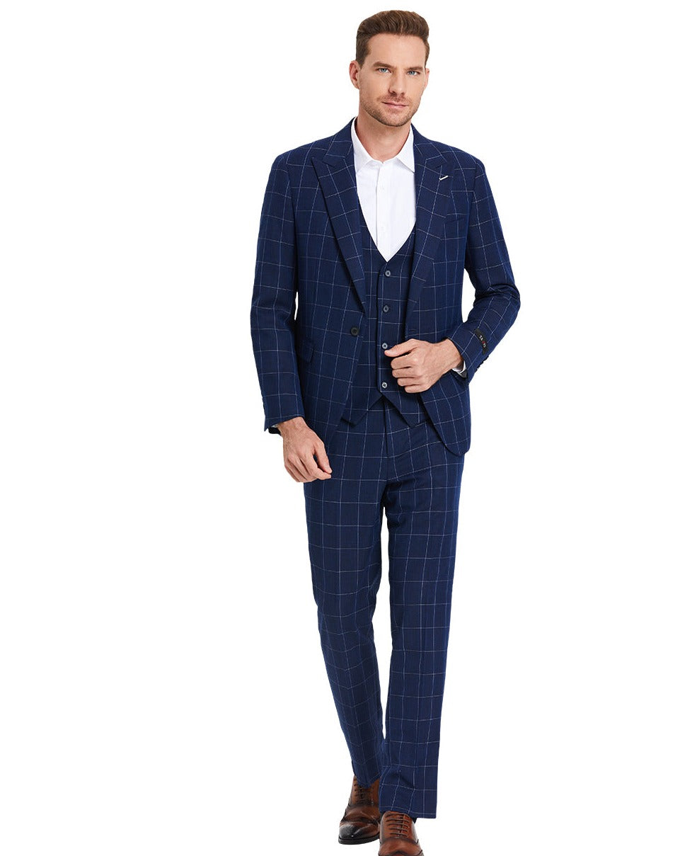 Men's Blue WIndow Plaid Suit