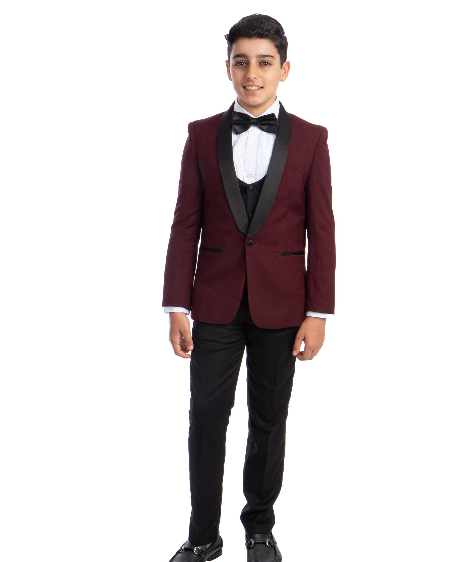 Boys Burgundy Shawl Collar Tuxedo