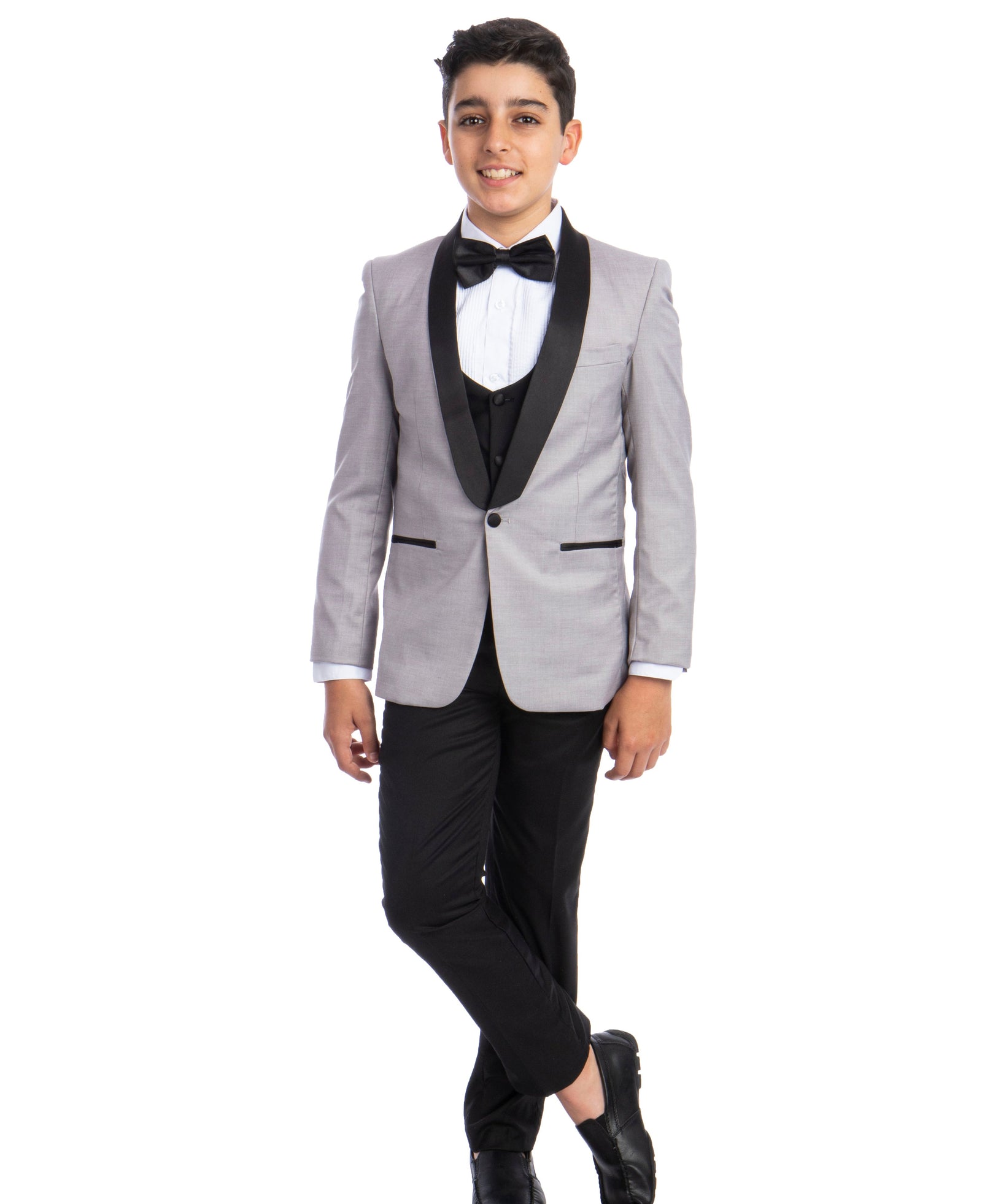 Boys Light Grey Shawl Collar Tuxedo