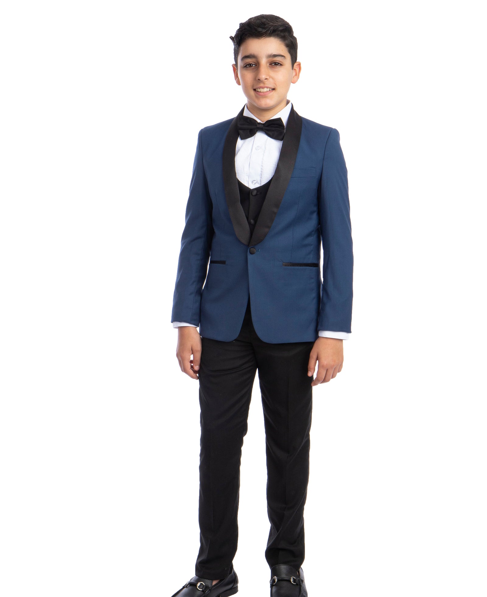 Boys Indigo Blue Shawl Collar Tuxedo