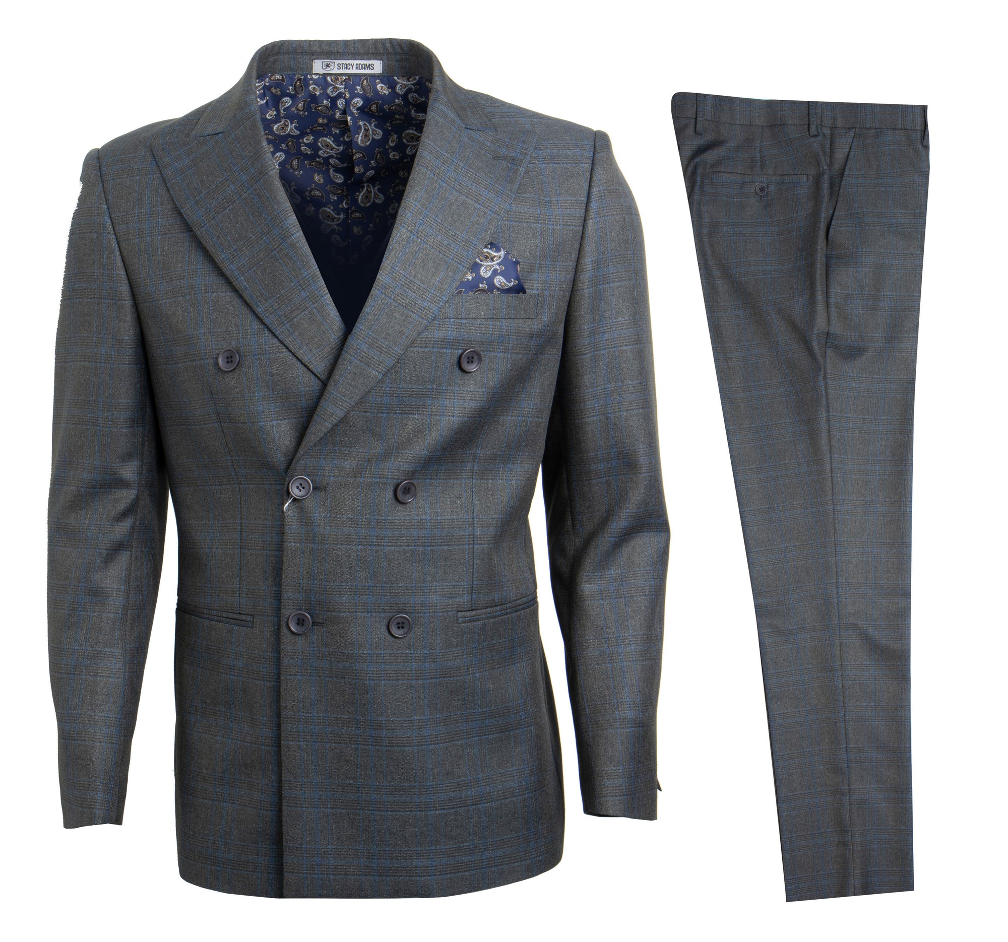 Men's Grey / Blue Glen Check 2 PC Stacy Adams Suit