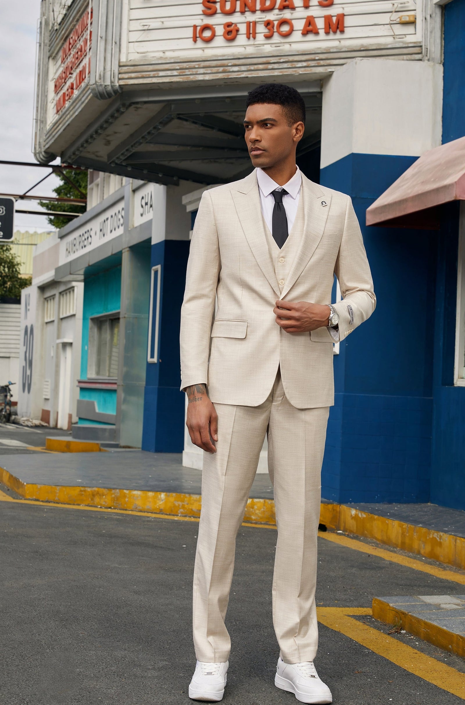 Men's Light Tan Solid 3 PC Stacy Adams Suit