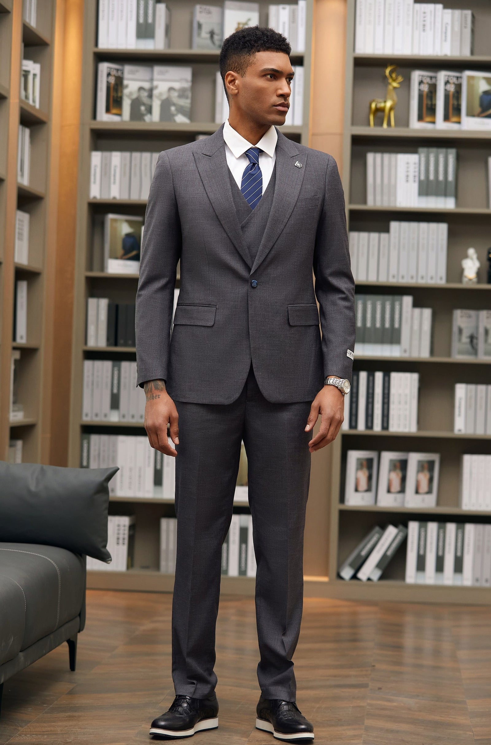 Men's Charcoal Pinstripe 3 PC Stacy Adams Suit