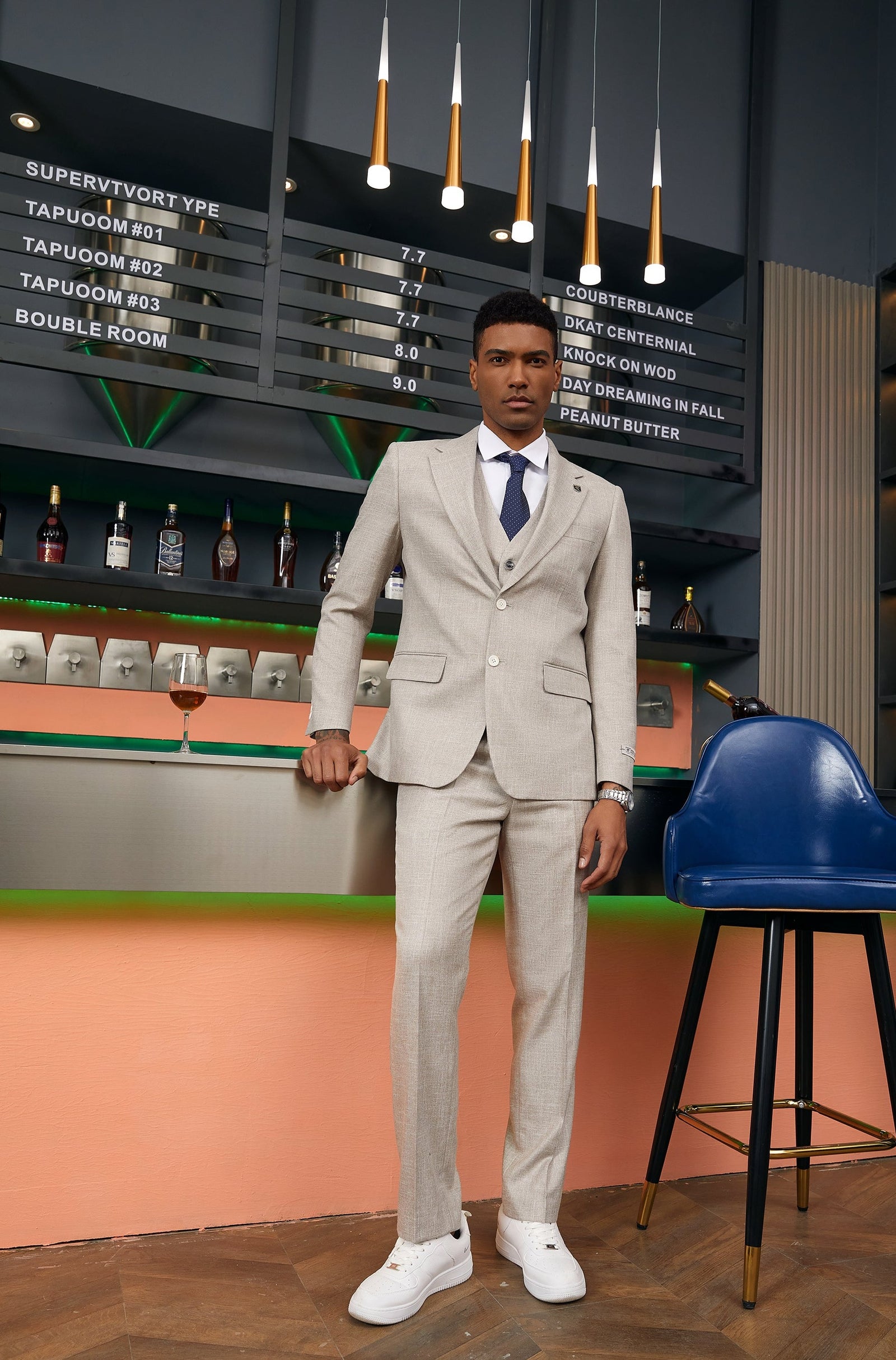 Men's Ivory Solid Textured 3 PC Stacy Adams Suit