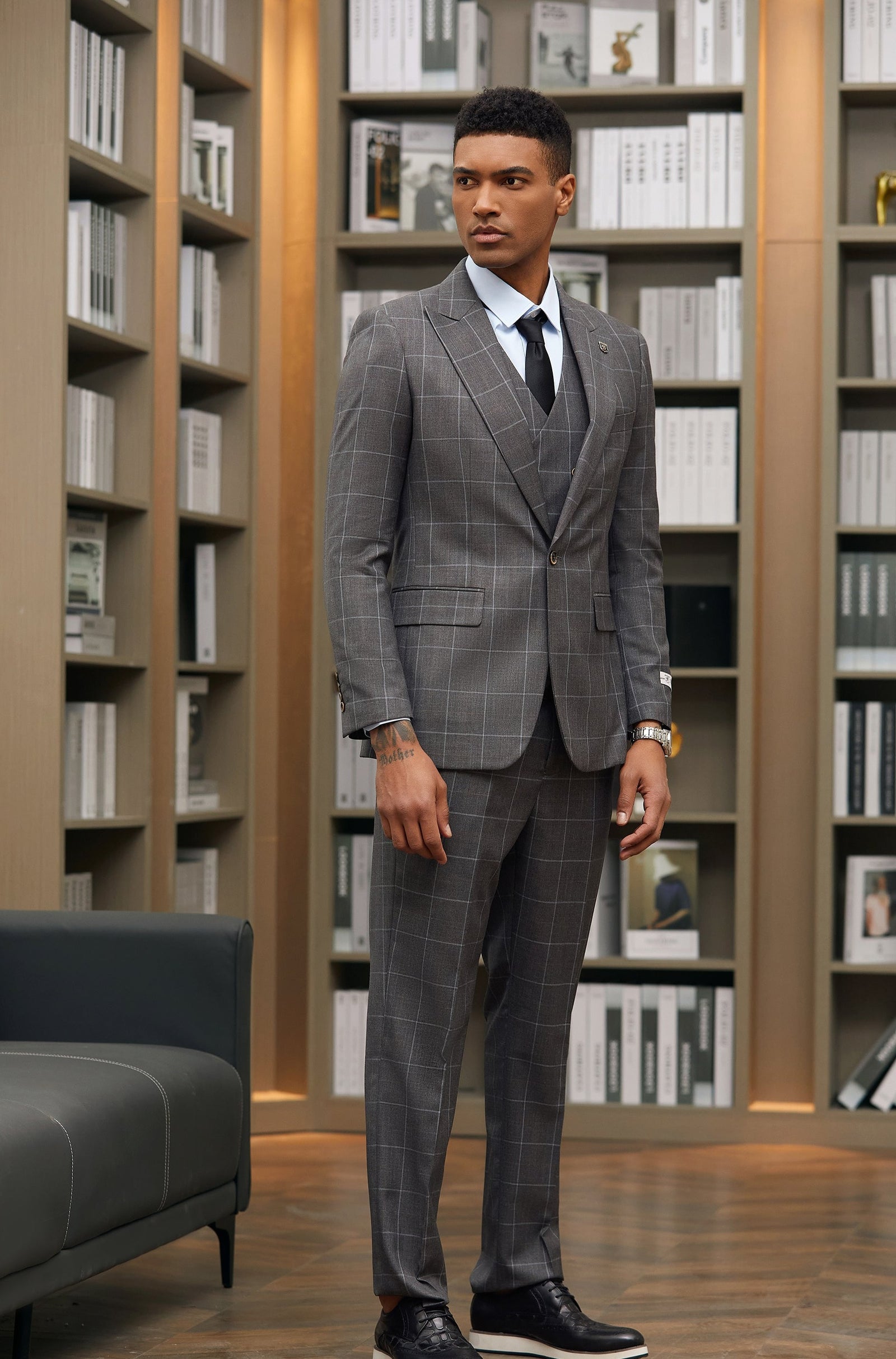 Men's Brown Windowpane 3 PC Stacy Adams Suit